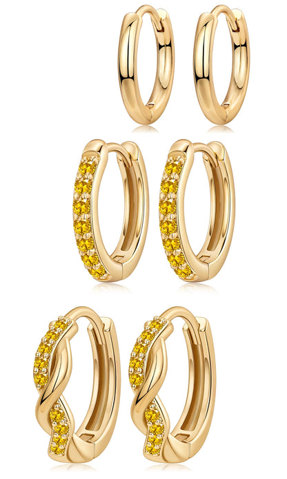 Inerney 14K Gold Plated Huggie Hoop Earrings for Women, Small Sterling Silver Earring Set Hypoallergenic Cartilage Helix Stacks, Mini Dainty Cute Trendy Birthstone Jewelry Gift for Multiple Piercings