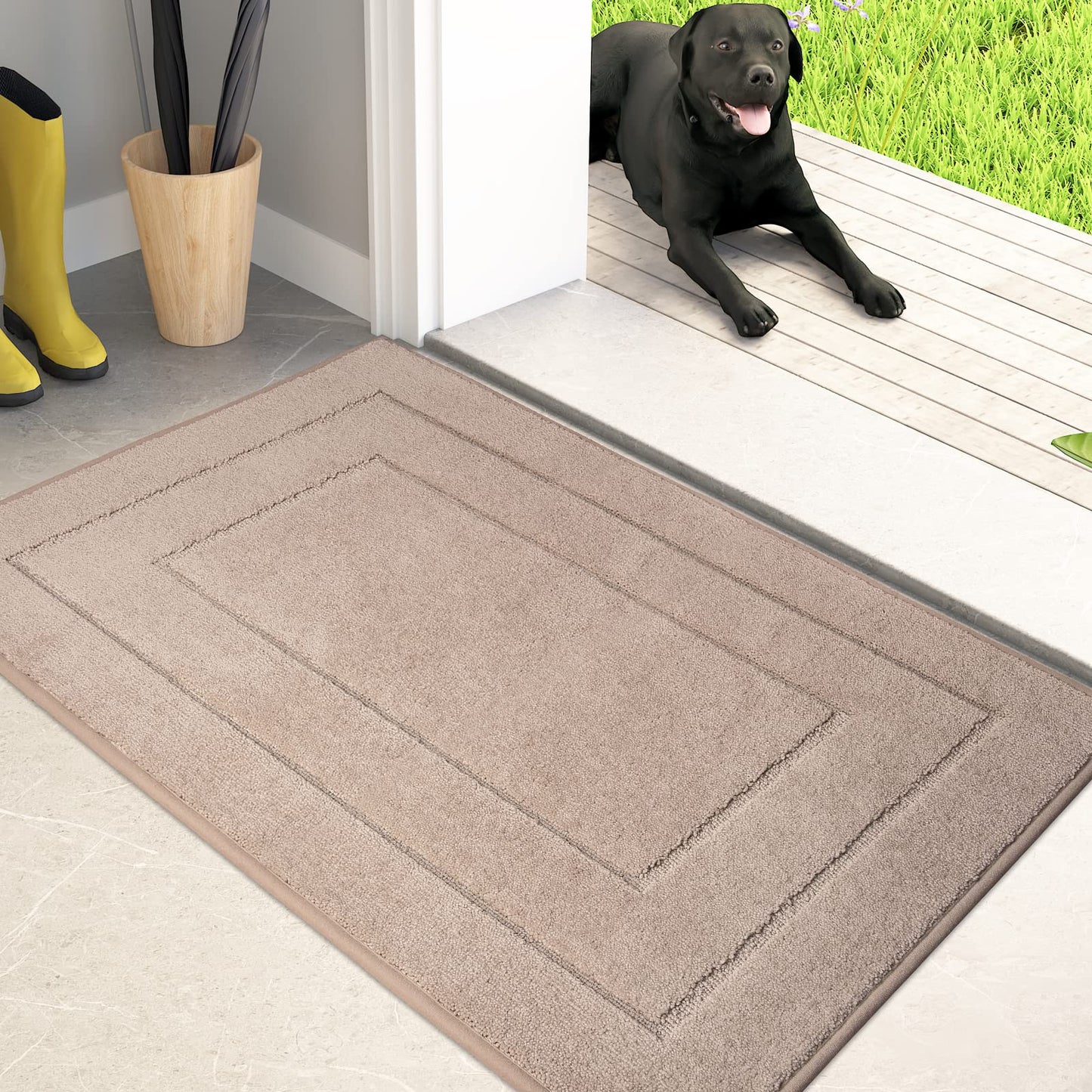 PURRUGS Dirt Trapping Door Mat 32" x 70", Non-Slip/Skid Machine Washable Entryway Rug, Dog Doormat, Super Absorbent Welcome Mat for Muddy Wet Shoes and Paws, Grayish Brown