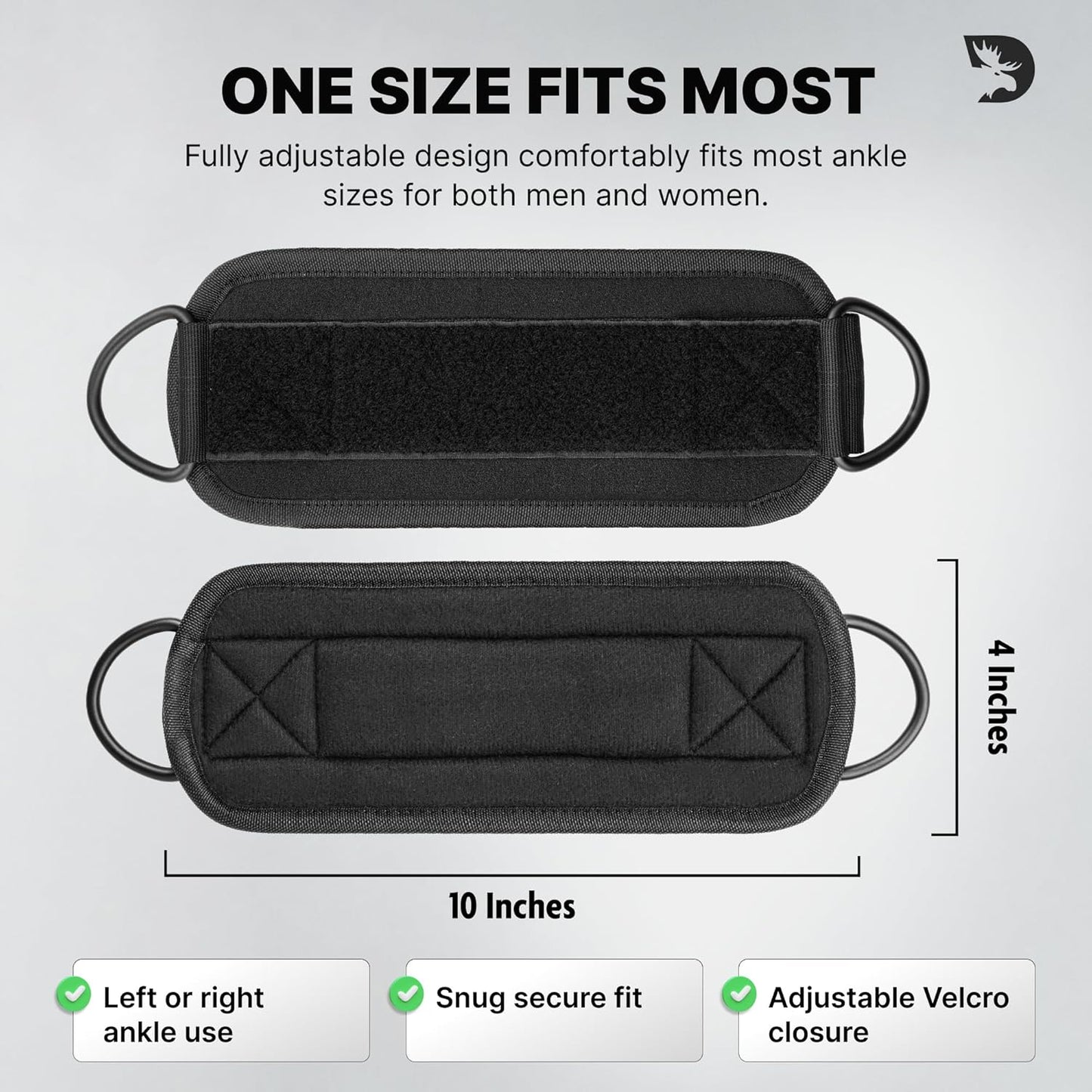 DMoose Ankle Strap for Cable Machine - One Size Fit with Premium Padding, Workout Kickback Ankle Cuffs, Ankle Bands for Working Out, Booty Workouts, Leg Extension, Hip Abductors & Lower Body Exercises