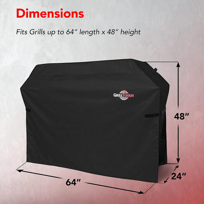 GrillTough Heavy Duty Grillabdeckung für Außengrill, 147 cm – wasserdicht, wetterbeständig, UV- & lichtbeständig mit Befestigungsriemen – Gasgrill Abdeckung für Weber, Genesis, Charbroil etc. Schwarz