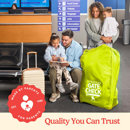 J.L. Childress Gate Check Bag for Single & Some Double Strollers - Travel Bag for Airplane, Fits Most Standard Baby Strollers, Airport Accessories Gate Check, Flying Essentials - Neon Blue