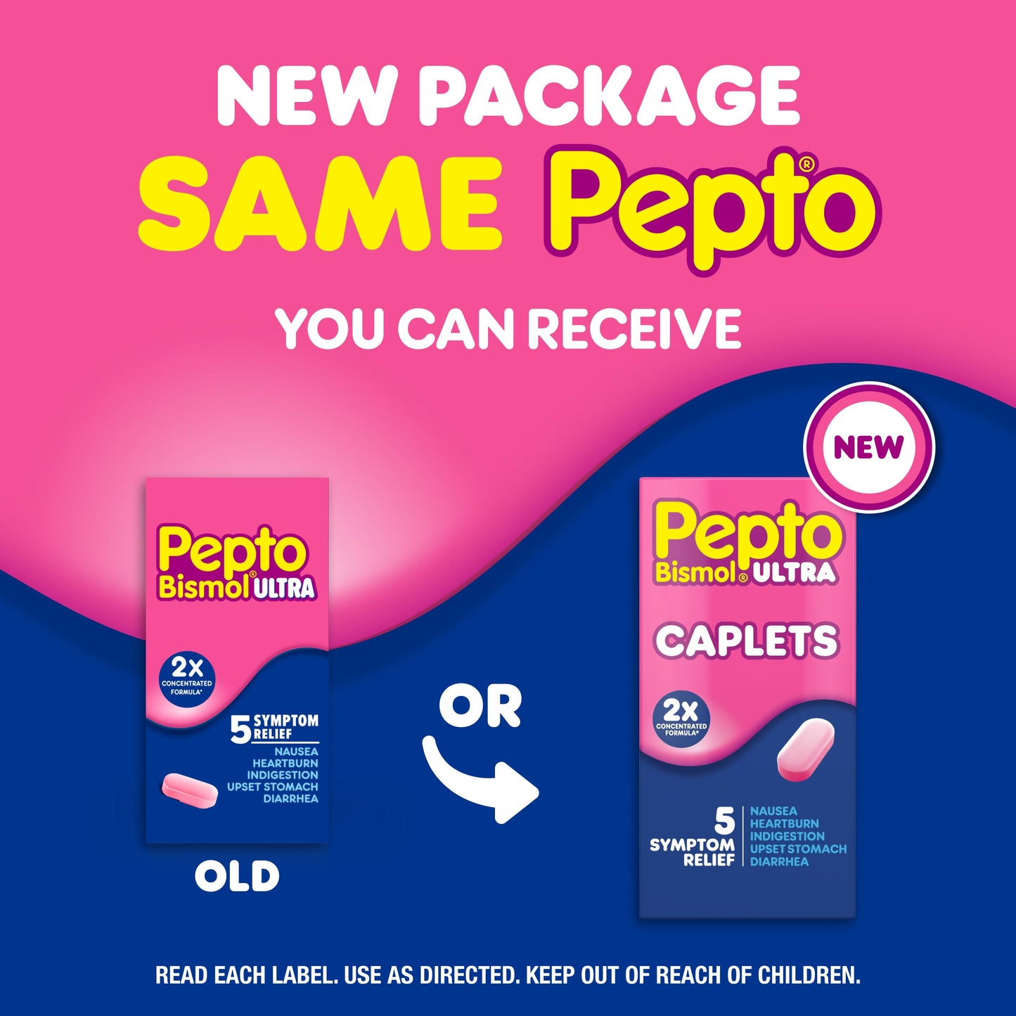 Pepto Bismol Ultra Caplets, Upset Stomach Relief, Nausea Relief, Heartburn Relief, Indigestion Relief, Anti Diarrhea Medication for Adults - 5 Symptom Relief, 48 ct (2x24 ct) (Pack of 12)