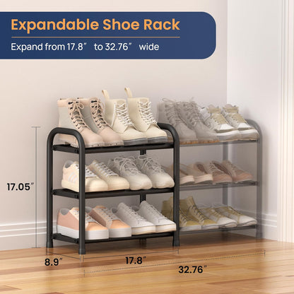 ENJOYBASICS Erweiterbare Schuhregale aus Metall für den Kleiderschrank, 3-stöckiges verstellbares Schuh-Organizer-Regal, schwarz, freistehendes Schuhregal für den Eingangsbereich