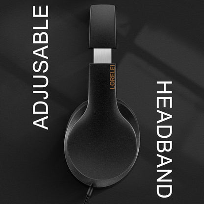LORELEI X6 Over-Ear Kabelgebundene Stereo-Bass-Kopfhörer mit Mikrofon, Leicht, Faltbar & Portabel mit 1,45M Kabel ohne Verheddern für Smartphone, Tablet, MP3/4, Space Black