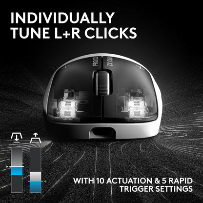 Logitech G PRO X2 SUPERSTRIKE Wireless Gaming Mouse: Customizable Rapid Trigger Magnetic Analog Switches, Adjustable Click Haptics, 61g Ultra Lightweight, USB-C, <8K Polling, for PC/Mac - Black/White