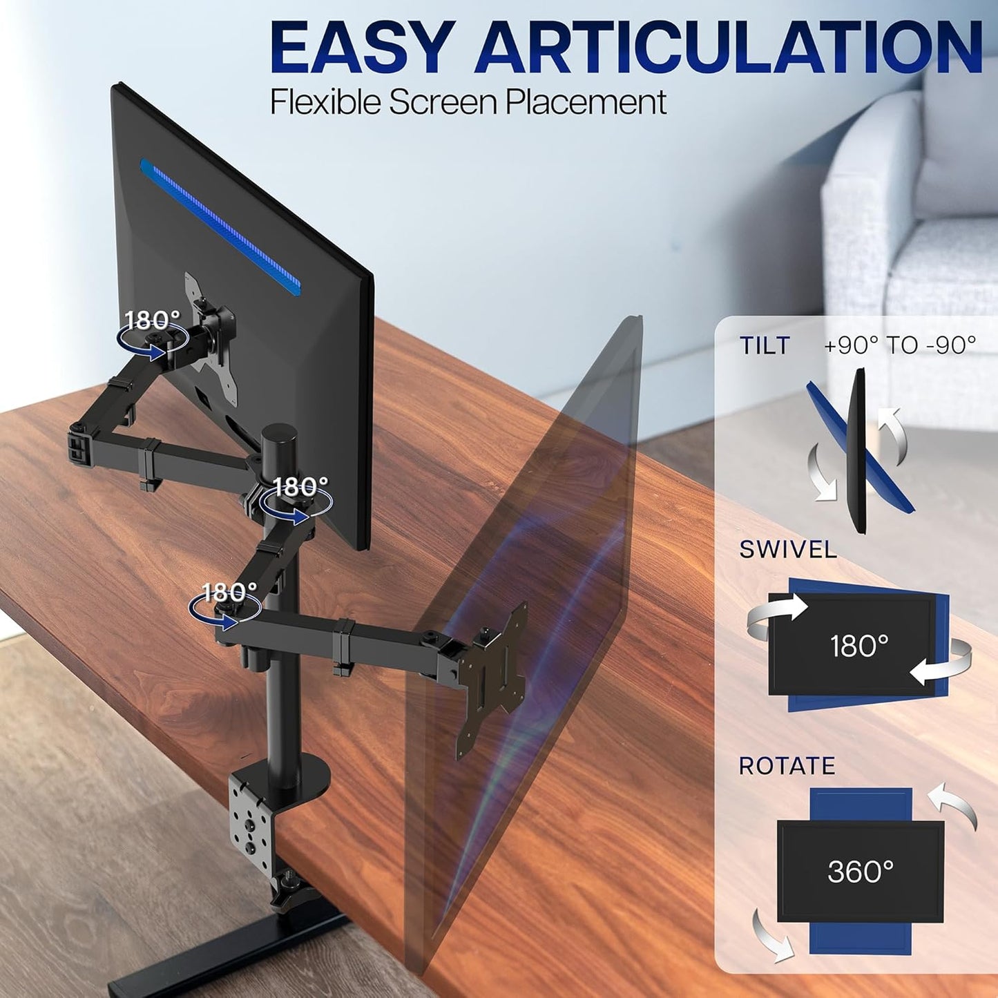 VIVO Dual-Monitor Tischhalterung, für 2 Bildschirme bis zu 30 Zoll und je 10 kg, Hochleistungs-Stahlständer voll verstellbar mit Klemme und Tülle, Schwarz, STAND-V002