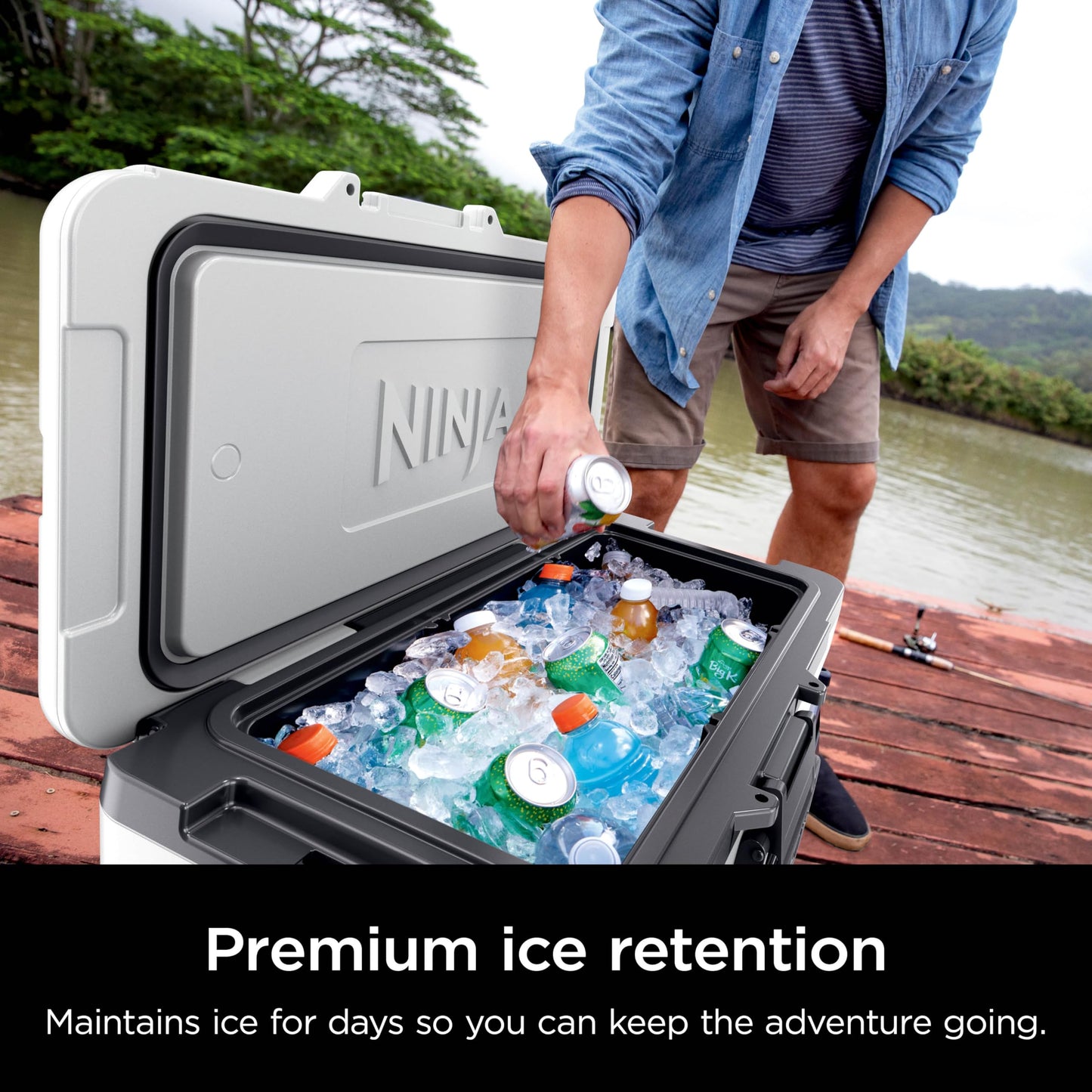 Ninja FrostVault 45QT Cooler with Wheels | Insulated with Temp Dry Storage Drawer | Keeps Ice Cold for Days | for The Beach, Camping, Picnics & More | Halocline Green | FB245TL