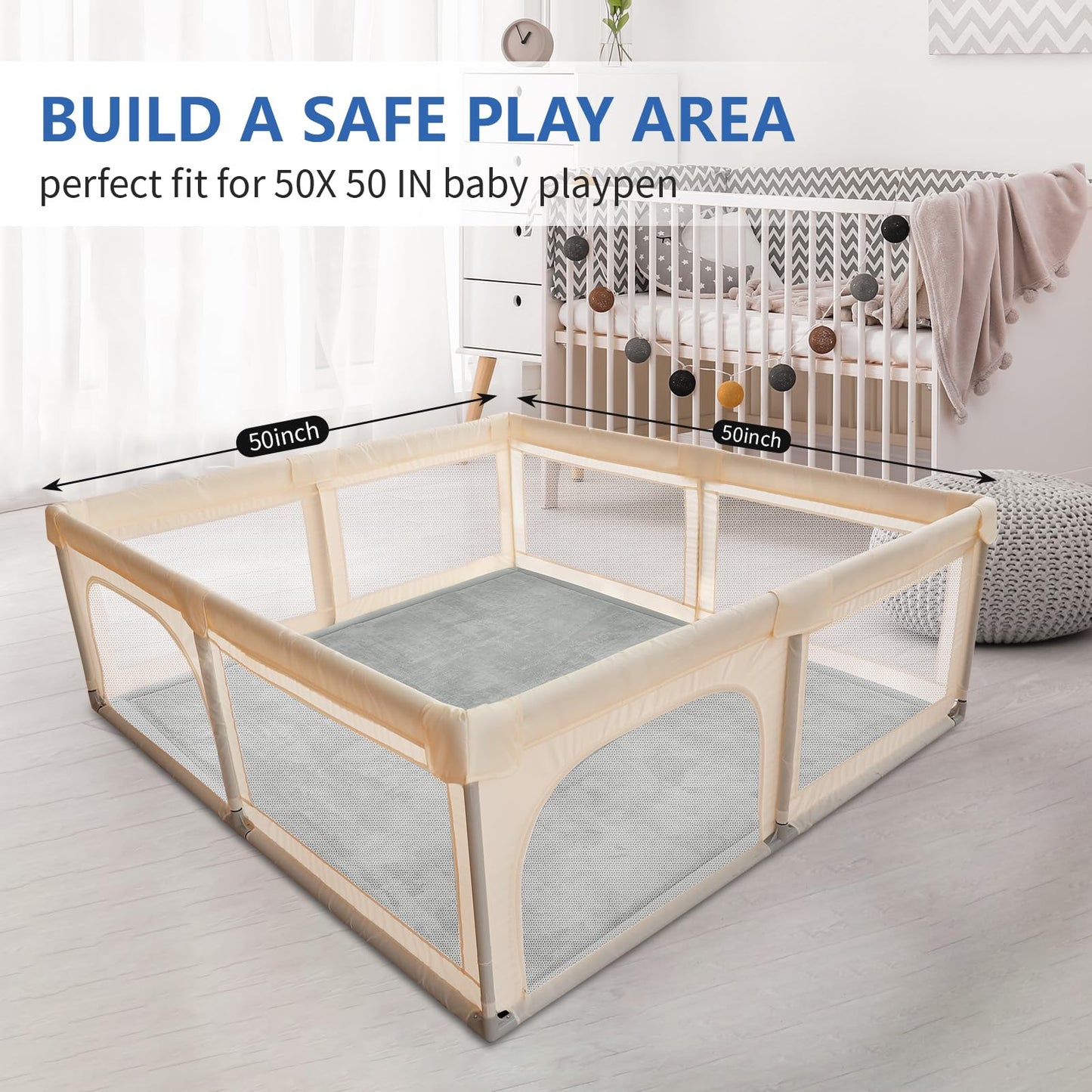 Huloo Sleep Ultra Soft Baby Spielmatte für den Boden, 3,3 cm dicke Elasti-Foam 127x127 cm Laufgittermatte für Kleinkinder, rutschfeste Rückseite, sicher zum Krabbeln und für die Bauchlage, Tatami-Stil (Dunkelgrau)
