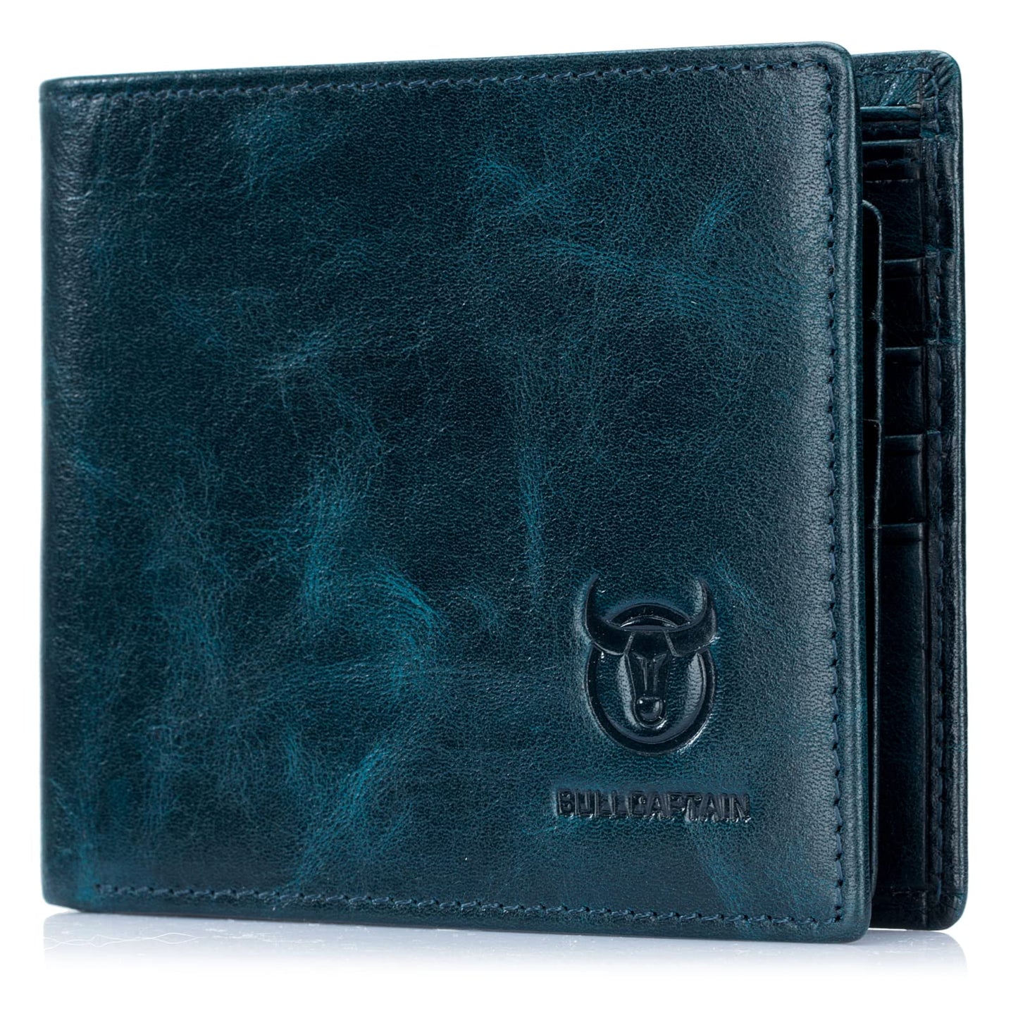 BULLCAPTAIN RFID Wallets for Men Slim Bifold Genuine Leather Front Pocket Wallet with 2 ID Windows QB-05, Brown, Small, Retro