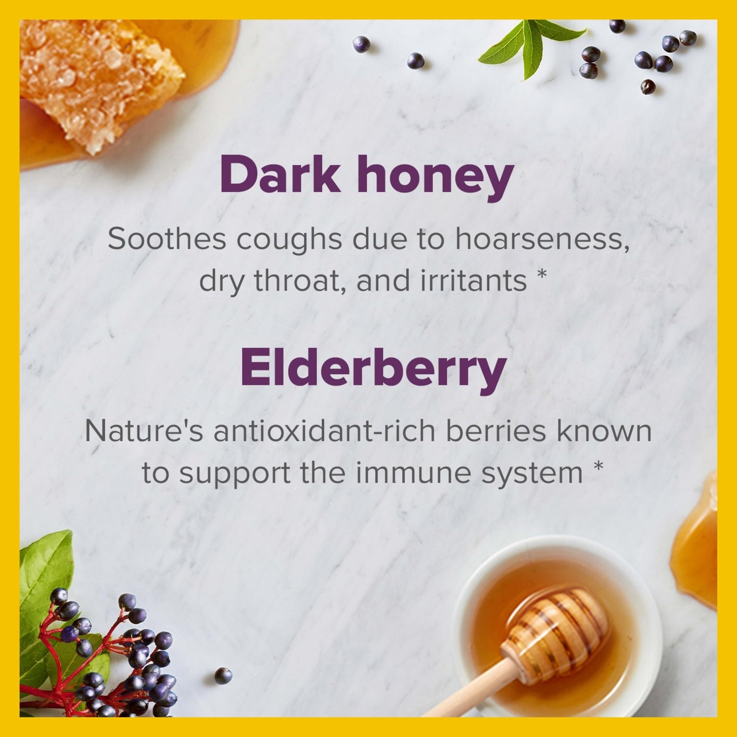 Zarbee's Honey Cough Syrup + Immune for Adults & Children 12+, Cough Syrup with Dark Honey, Real Elderberry, Vitamin C, D & Zinc for Immune Support*, Drug-& Alcohol-Free, Berry, 8 fl. oz (Pack of 2)