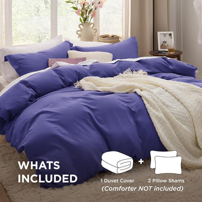 Funda nórdica blanca Bedsure, tamaño Queen, 3 piezas, aspecto de algodón prelavado, juego de cama extrasuave, incluye 1 funda nórdica de 228 x 228 cm con cierre de cremallera y 2 fundas de almohada, edredón no incluido