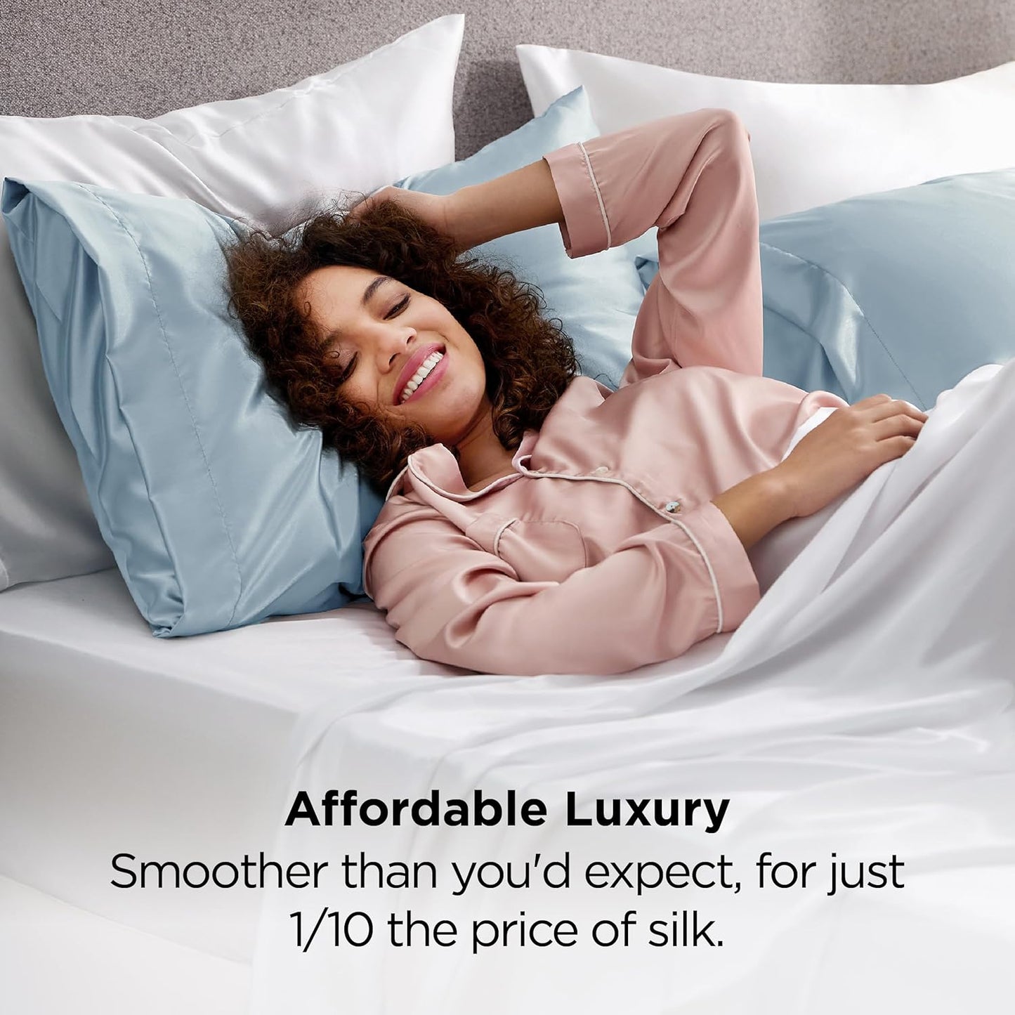Bedsure Satin-Kissenbezug, Queen-Size, 2er-Pack, Seidenkissenbezügen ähnlich, seidige Kissenhüllen mit Hotelverschluss, Raumdeko, Valentinsgeschenke für Frauen und Männer, Grau, 50x75 cm