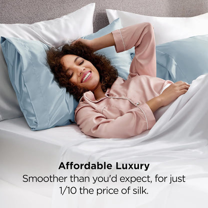 Bedsure Satin-Kissenbezug, Queen-Size, 2er-Pack, Seidenkissenbezügen ähnlich, seidige Kissenhüllen mit Hotelverschluss, Raumdeko, Valentinsgeschenke für Frauen und Männer, Grau, 50x75 cm
