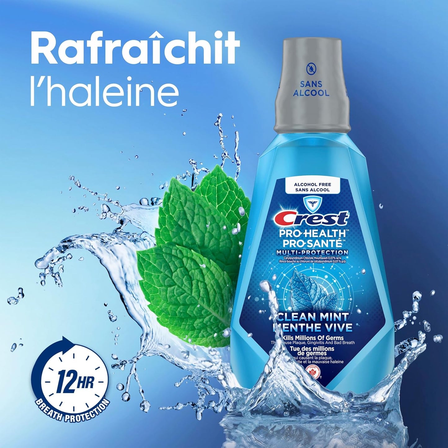 Crest Pro-Health Multi-Protection Mundspülung alkoholfrei, frischer Minzgeschmack, erfrischt den Atem mit 12 Stunden Atemschutz, 1L