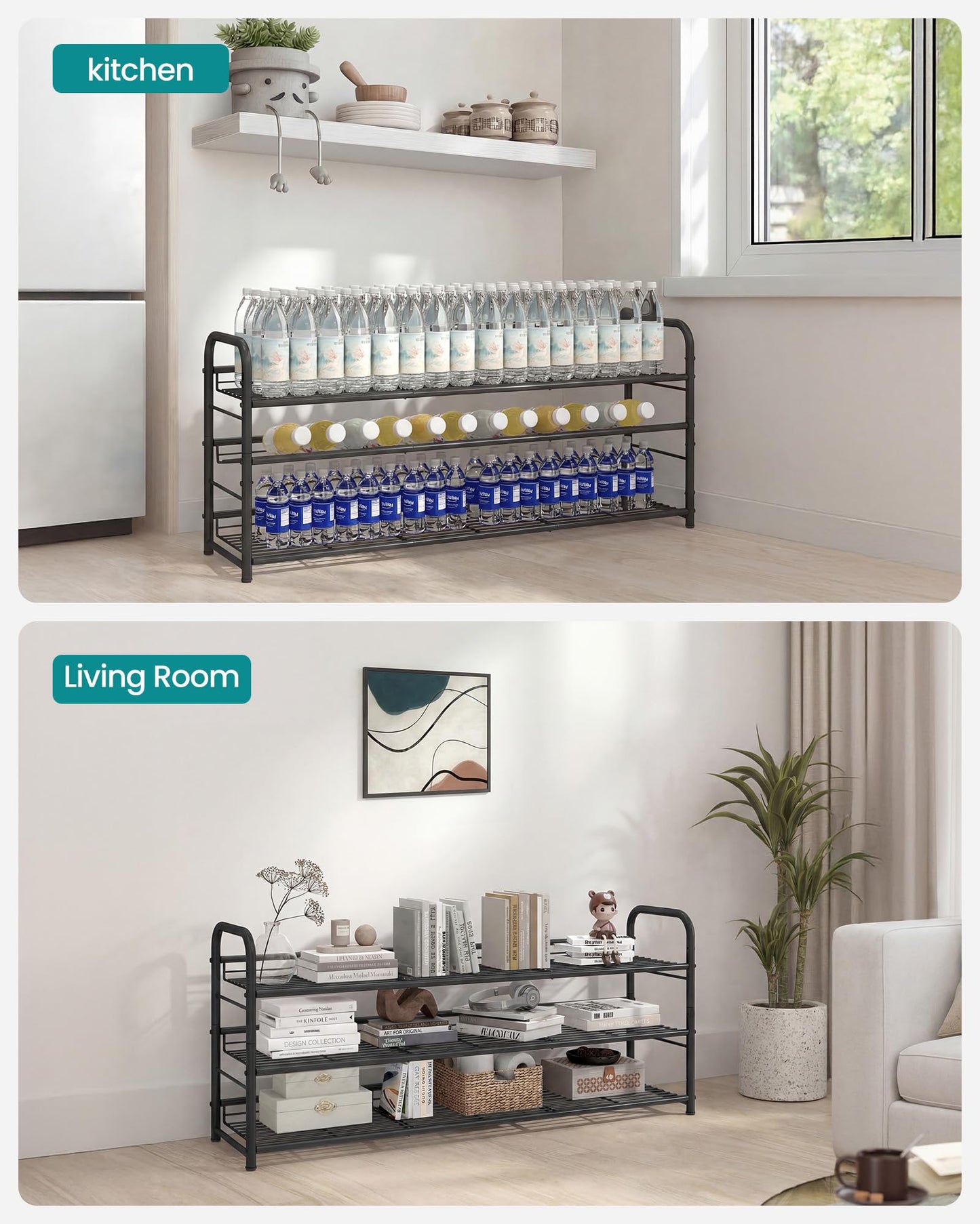 SONGMICS Stackable Shoe Rack, 4 Tier Metal Shoes Rack Storage Shelf, Holds up to 16 Pairs Shoes, Adjustable Slanted Shelves Tower Organizer for Closet Entryway Small Spaces, Bronze