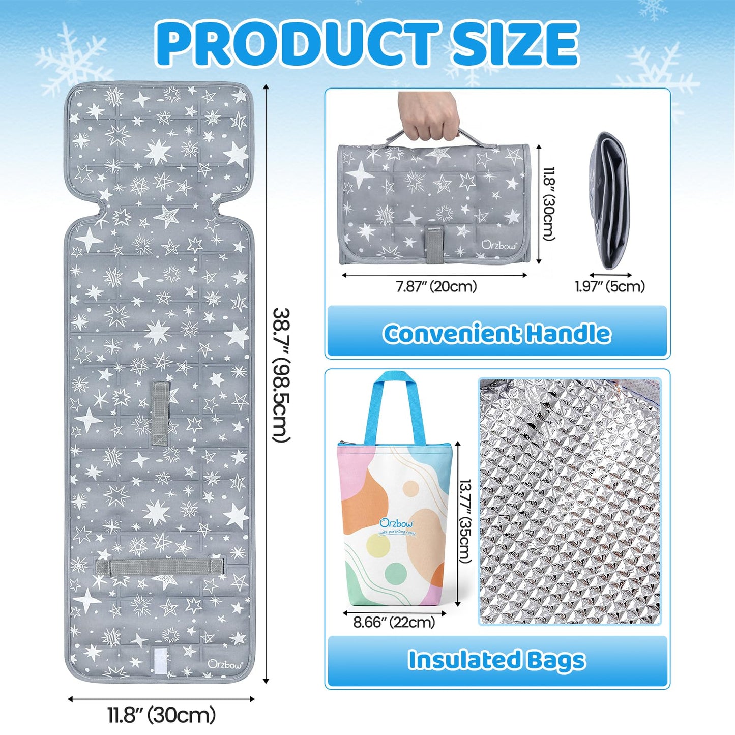 Orzbow Car Seat Cooling Pad with Insulated Bag, Carseat Cooler Pad for Babies Toddler Kids Infant, Portable Baby Cooling Pad for Hot Summer to Keep Comfortable, Blue