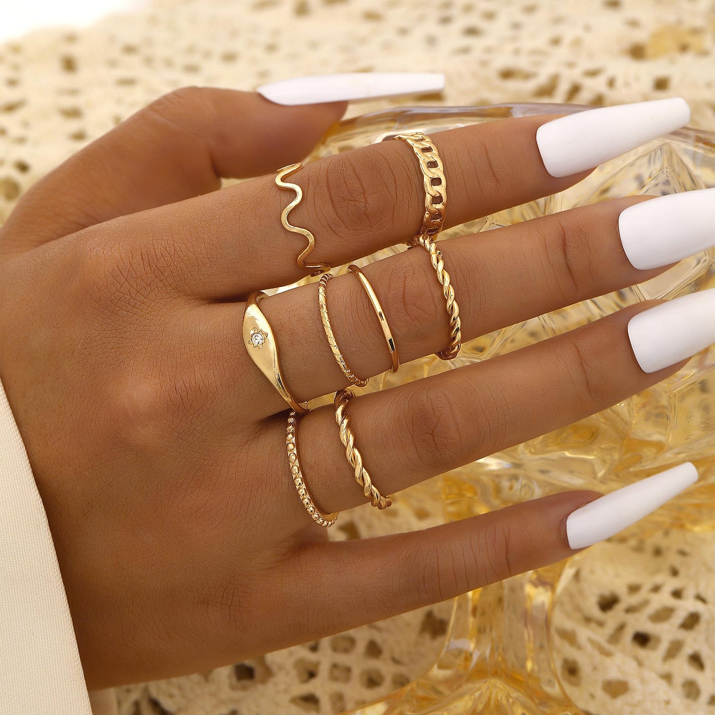 FAXHION 24-60 Pcs Gold Stackable Rings for Women, Knuckle Rings Chunky Gold Ring Set Dainty Stacking Cute Rings, Multiple Sizes Cute Jewelry Set Gift