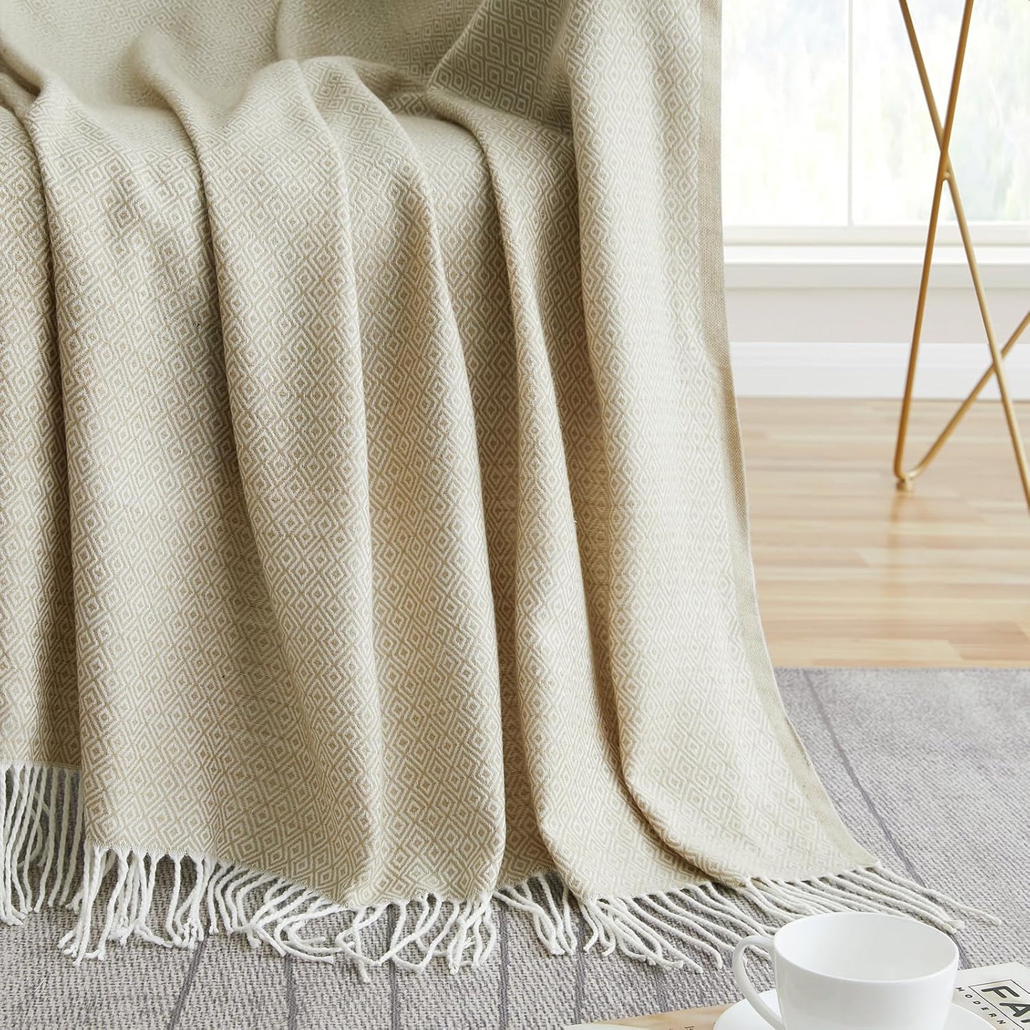 Cozy Up with the BOURINA Herringbone Faux Cashmere Throw Blanket