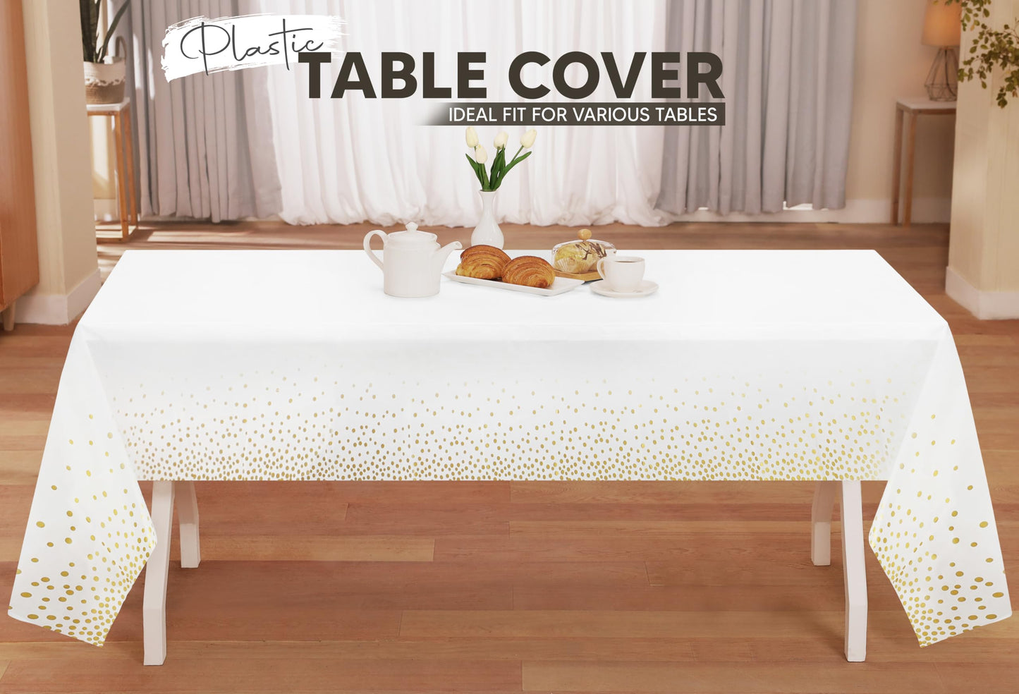 Utopia Kitchen Einweg-Tischdecke aus Kunststoff (12er Pack – 137x274 cm) Weiß Rechteckige Tischdecke Wasserdicht Schmutzabweisend Party-Tischdecke