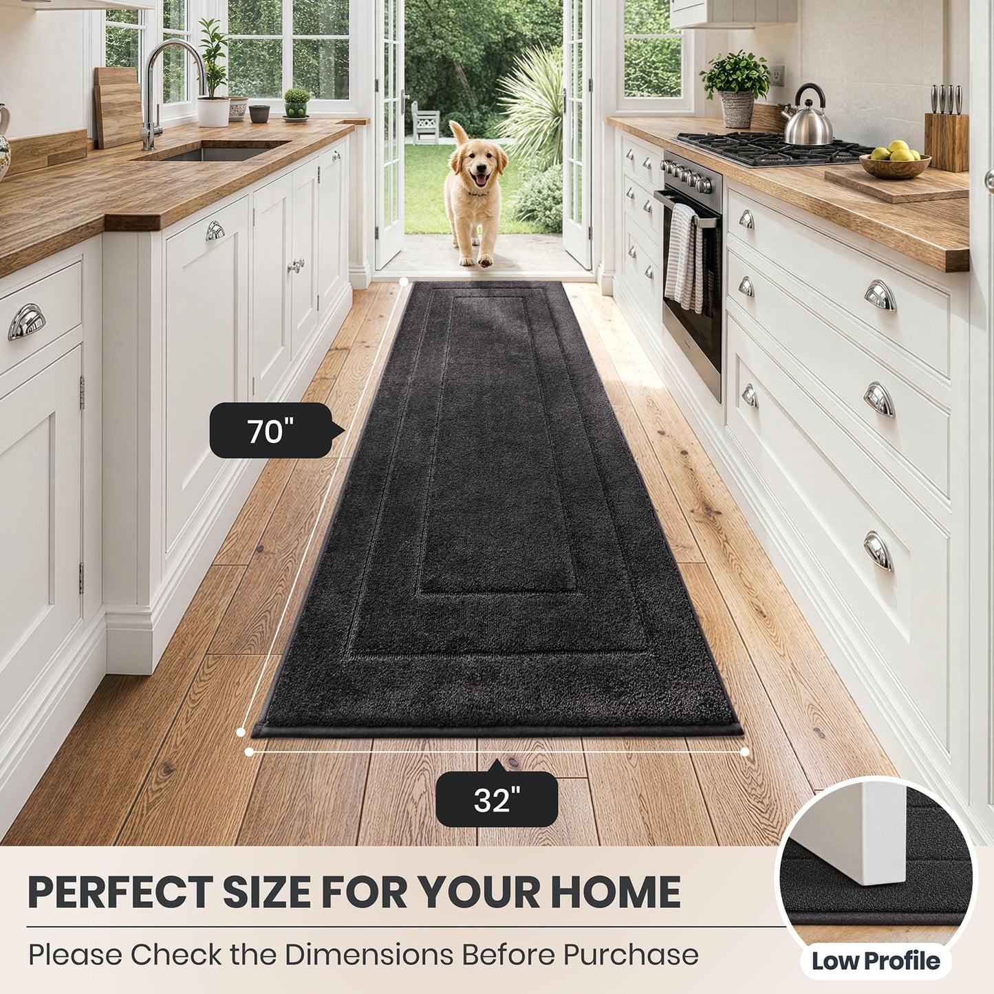 PURRUGS Dirt Trapping Door Mat 32" x 70", Non-Slip/Skid Machine Washable Entryway Rug, Dog Doormat, Super Absorbent Welcome Mat for Muddy Wet Shoes and Paws, Grayish Brown