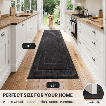 PURRUGS Dirt Trapping Door Mat 32" x 70", Non-Slip/Skid Machine Washable Entryway Rug, Dog Doormat, Super Absorbent Welcome Mat for Muddy Wet Shoes and Paws, Grayish Brown