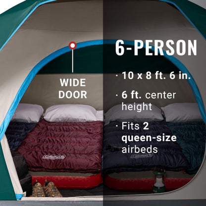Coleman Skydome Tent with 5 Minute Setup, 2/4/6/8-Person Weatherproof Tent with Rainfly & Carry Bag, 20% More Headroom Than Traditional Canopies