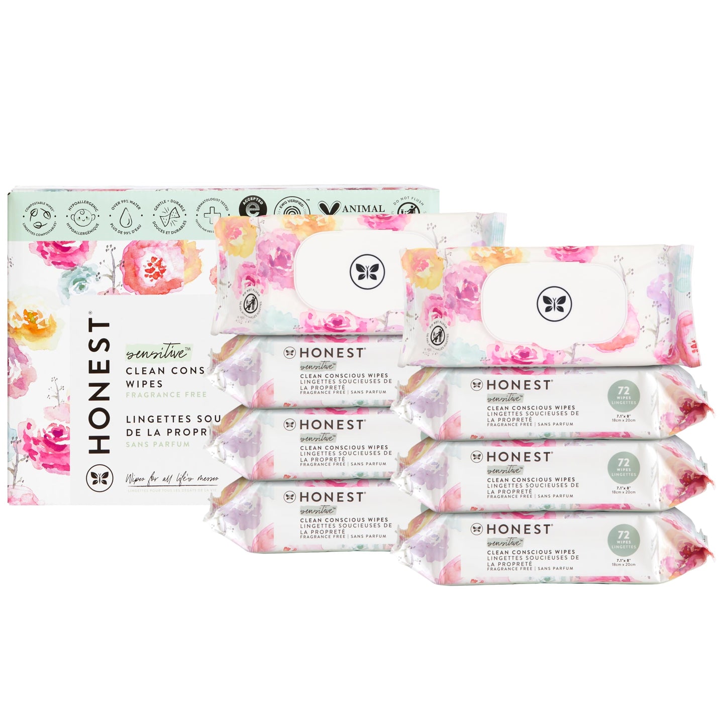 The Honest Company Clean Conscious Unscented Wipes | Over 99% Water, Compostable, Plant-Based, Baby Wipes | Hypoallergenic for Sensitive Skin, EWG Verified | Pattern Play, 576 Count
