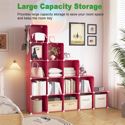 C&AHOME Cube Storage Organizer, 16-Cube Shelves Units, Plastic Storage Cubes, DIY Closet Organizer, Modular Closet Storage Shelves Ideal for Home, Bedroom, 48.4" L × 12.4" W × 48.4" H Black SUM3016H