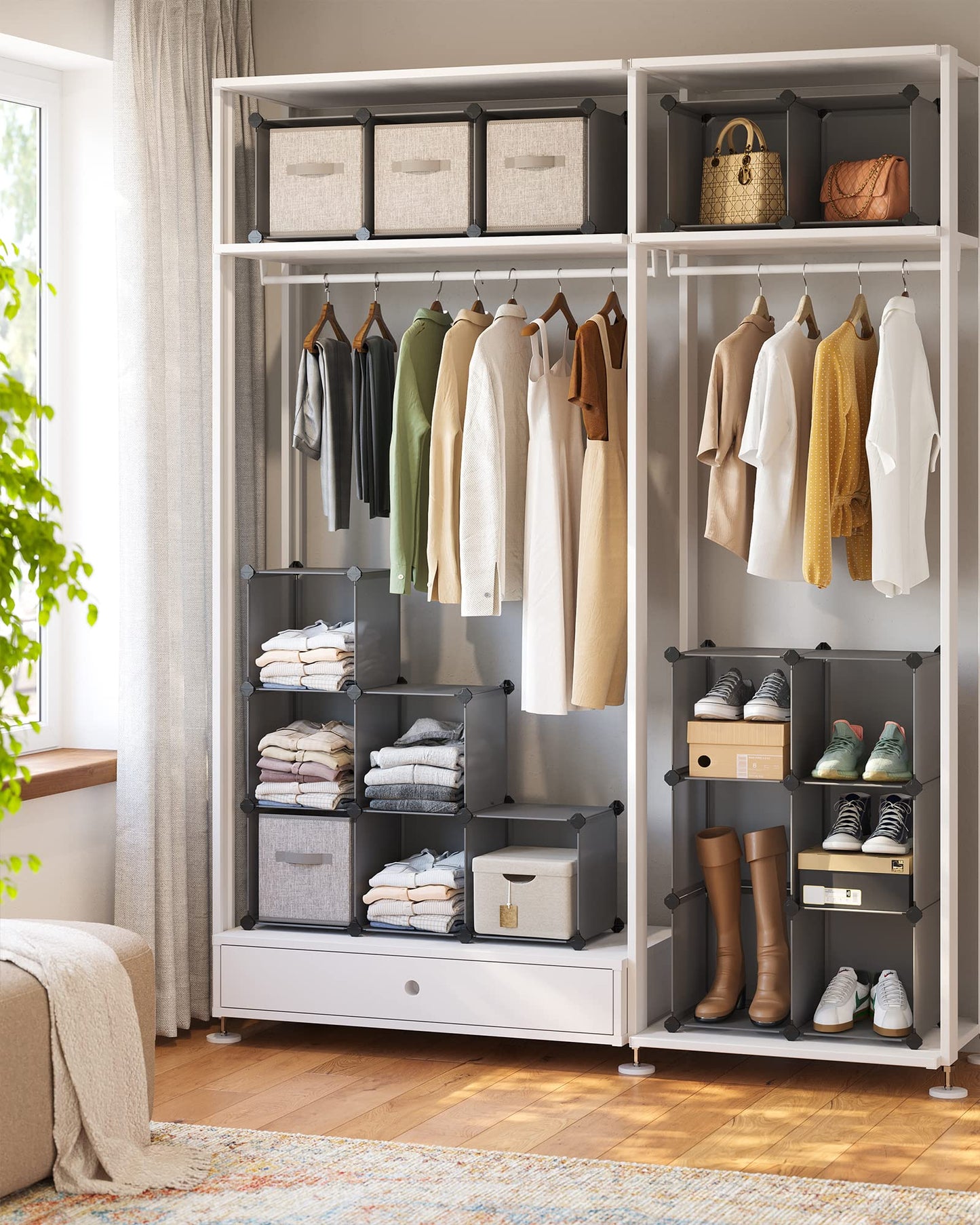 SONGMICS Cube Storage Organizer, Set of 16 Plastic Cubes, Closet Organizers and Storage, Room Organization, Bedroom Living Room, 12.2 x 48.4 x 48.4 Inches, Rustic Brown ULPC442A01