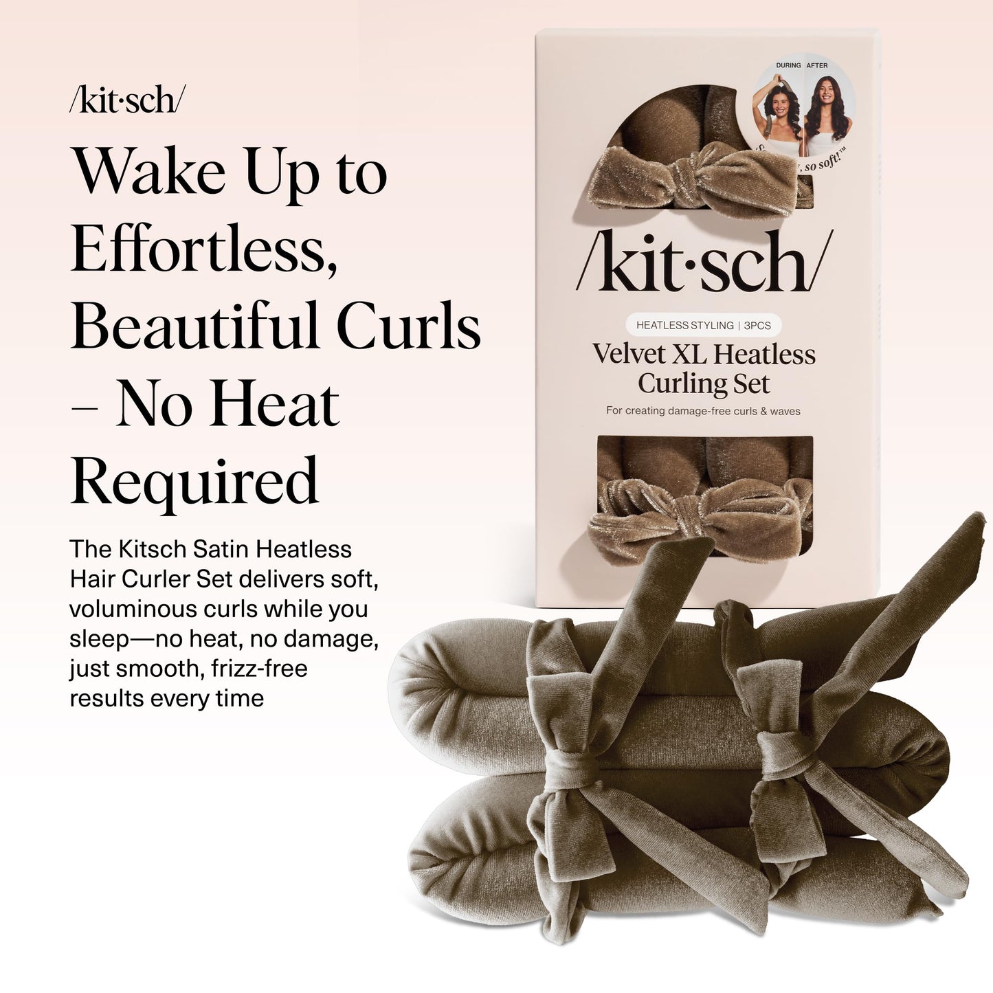 Kitsch Satin Heatless Lockenwickler Set – Hitzefreie Locken über Nacht mit 34" Haarwickler & 2 Satin Scrunchies – Bequeme Haarwickler zum Schlafen für frizzfreies, hitzefreies Styling – Sunset Tie Dye