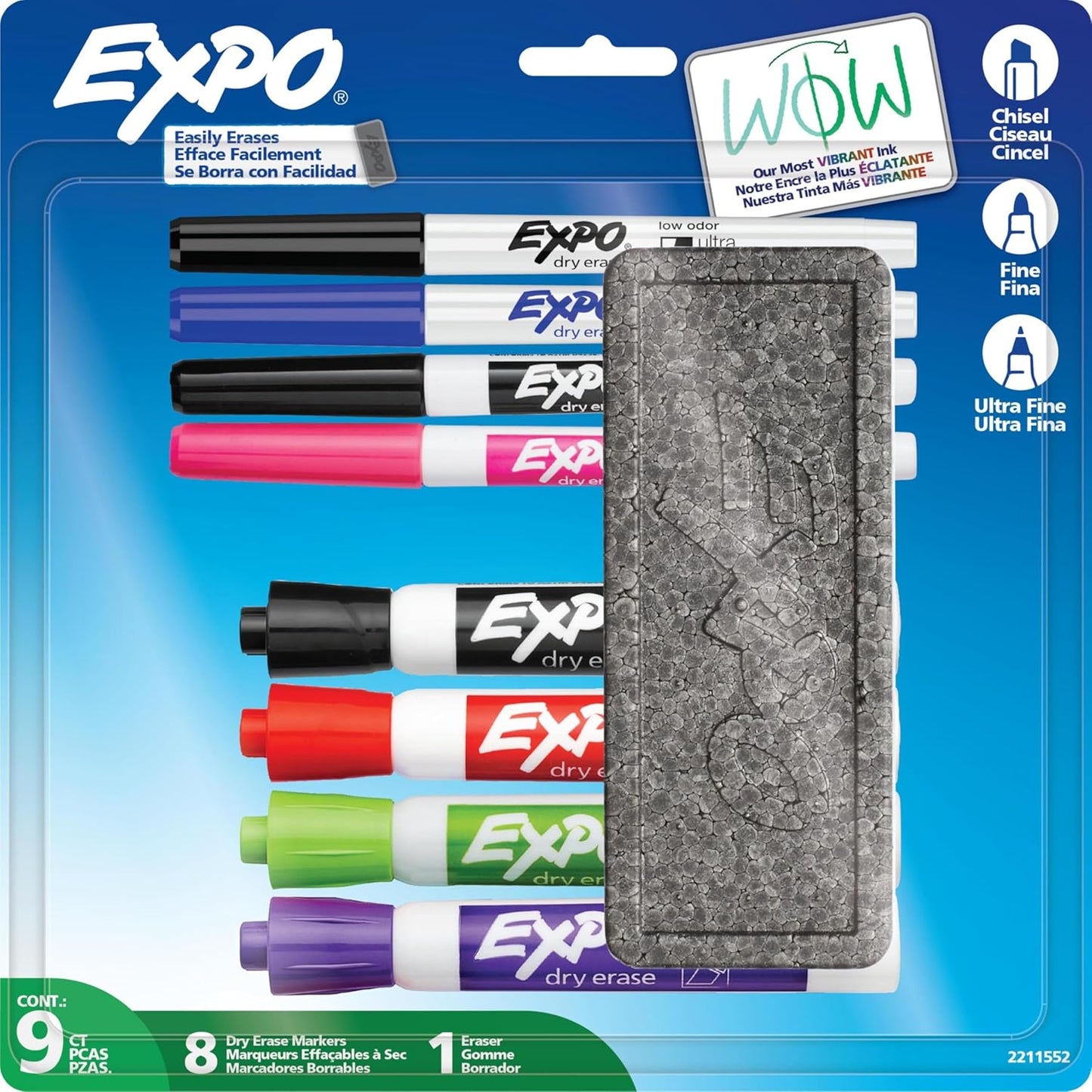 EXPO Whiteboard-Marker-Set, Keilspitze, verschiedene Farben, Radiergummi, Sprühreiniger, 6 Stück