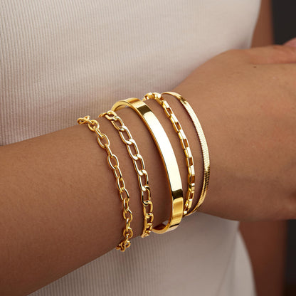Goldarmbänder für Frauen Stapel Nicht Anlaufen, 14K Vergoldete Stapelbare Armbänder Set für Frauen Trendy, Wasserdicht Einfacher Schmuck Sets Geschenke Inklusive Perlen-/Kuban-/Büroklammer-/Fischgräten-/Seilglieder-Kette, Modeaccessoires