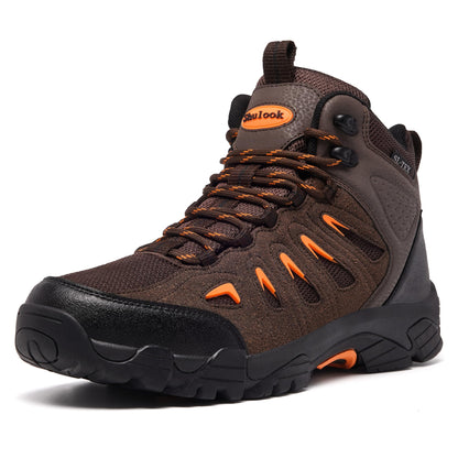 SHULOOK Men's Waterproof Hiking Boots Non-Slip Lightweight Mid Top Ankle Boot Breathable Hiker Trekking Shoes
