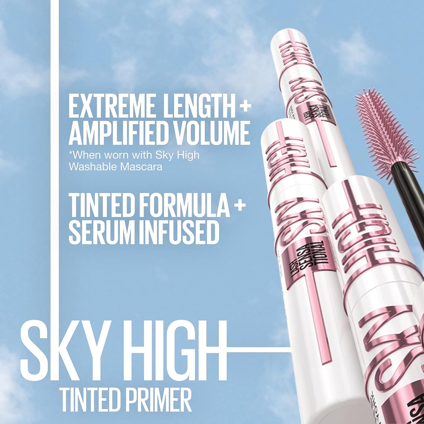 Maybelline New York Lash Sensational Sky High Washable Wimperntusche, Volumen, Länge, Definition, Schwung, Verdichtung, aufbaubare Formel, Very Black, 7.2 ml