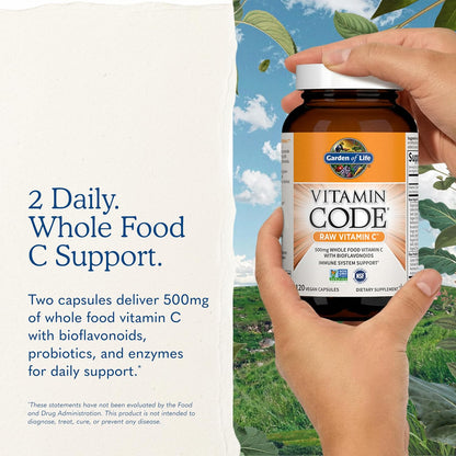 Garden of Life Vitamin Code Raw Vitamin-C, 500mg Whole Food VIT-C Capsules + Fruit & Veggie Blend & Probiotics, Supplements for Adults, Vegan, Gluten Free, 120 Capsules, (Pack of 6)