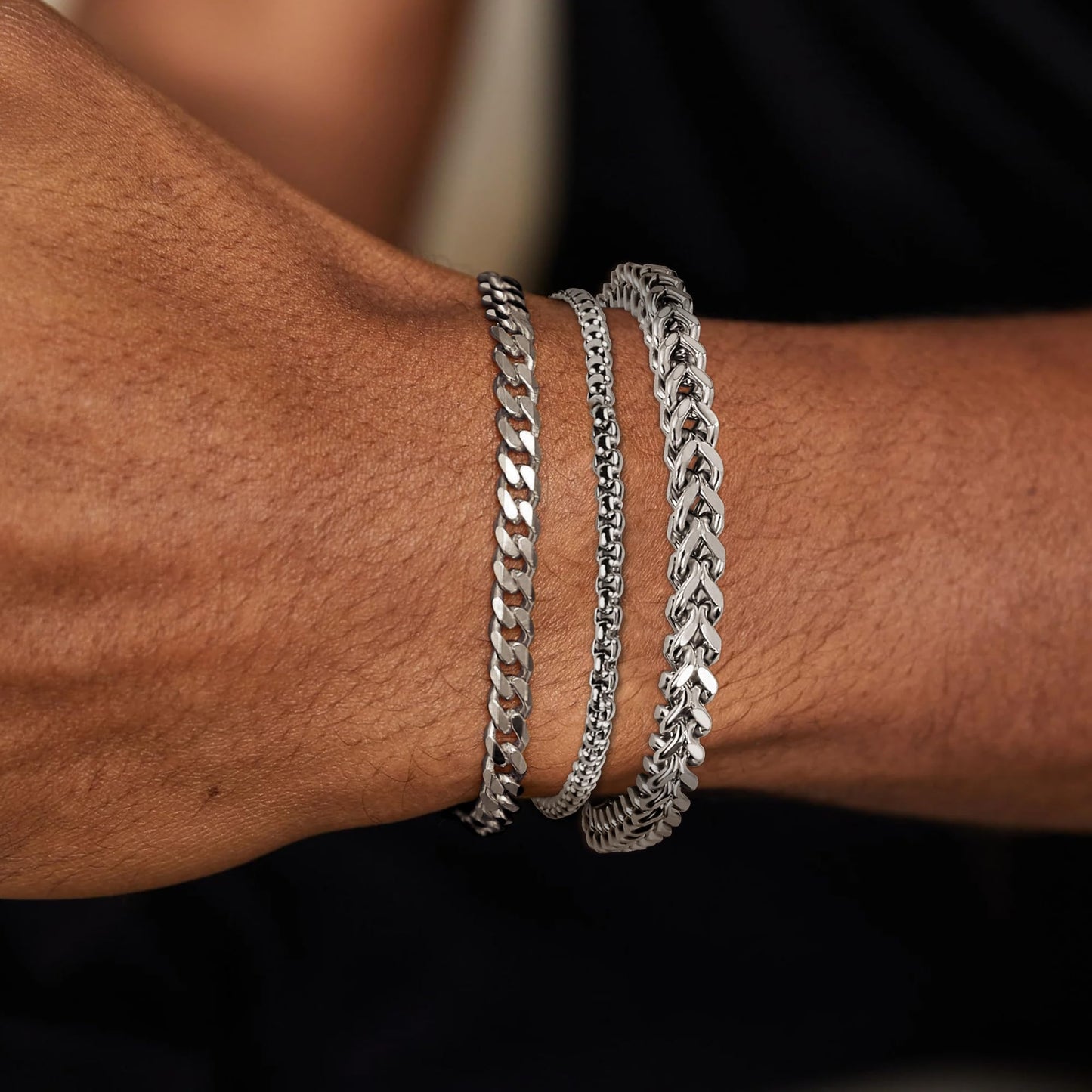 DAYANEY 3 Stücke Herrenarmband Silberarmbänder für Männer Set Wasserdicht Edelstahl Herrenschmuck, Verstellbares Cuban Gliederarmband Osterkorb Füller für Ihn, Vater oder Sohn Pulseras Para Hombre
