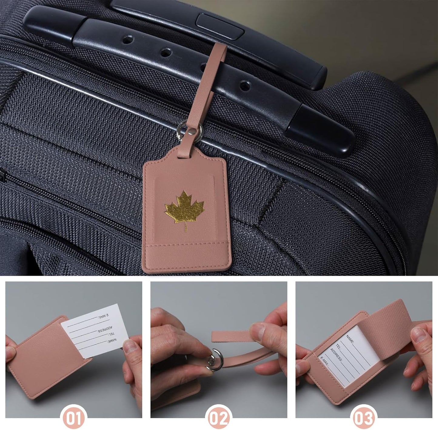 4 Pack Luggage Tag, Anyos PU Leather Travel Bag Labels Suitcase Baggage Tags with Name ID Card Privacy Protection
