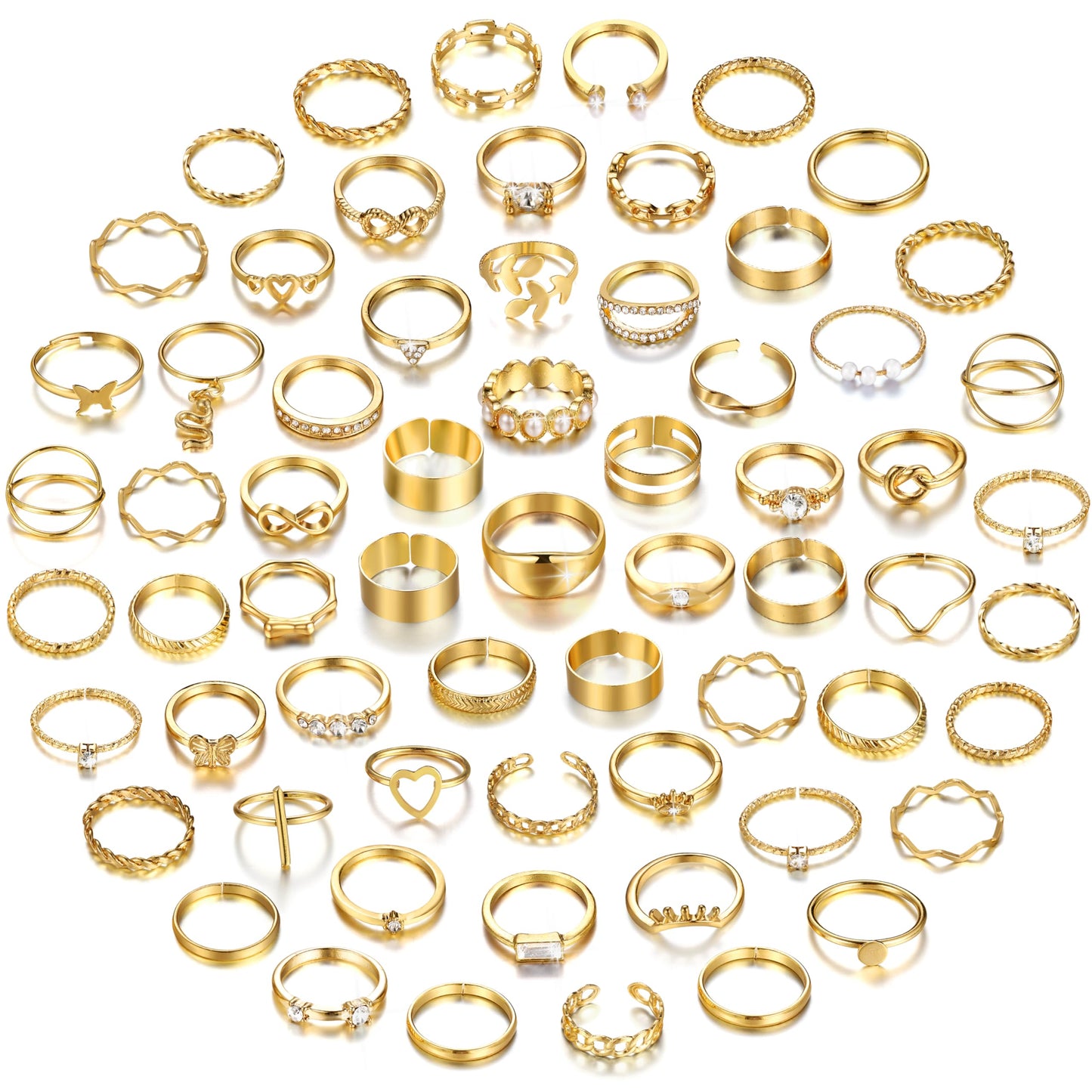 FAXHION 24-60 Pcs Gold Stackable Rings for Women, Knuckle Rings Chunky Gold Ring Set Dainty Stacking Cute Rings, Multiple Sizes Cute Jewelry Set Gift