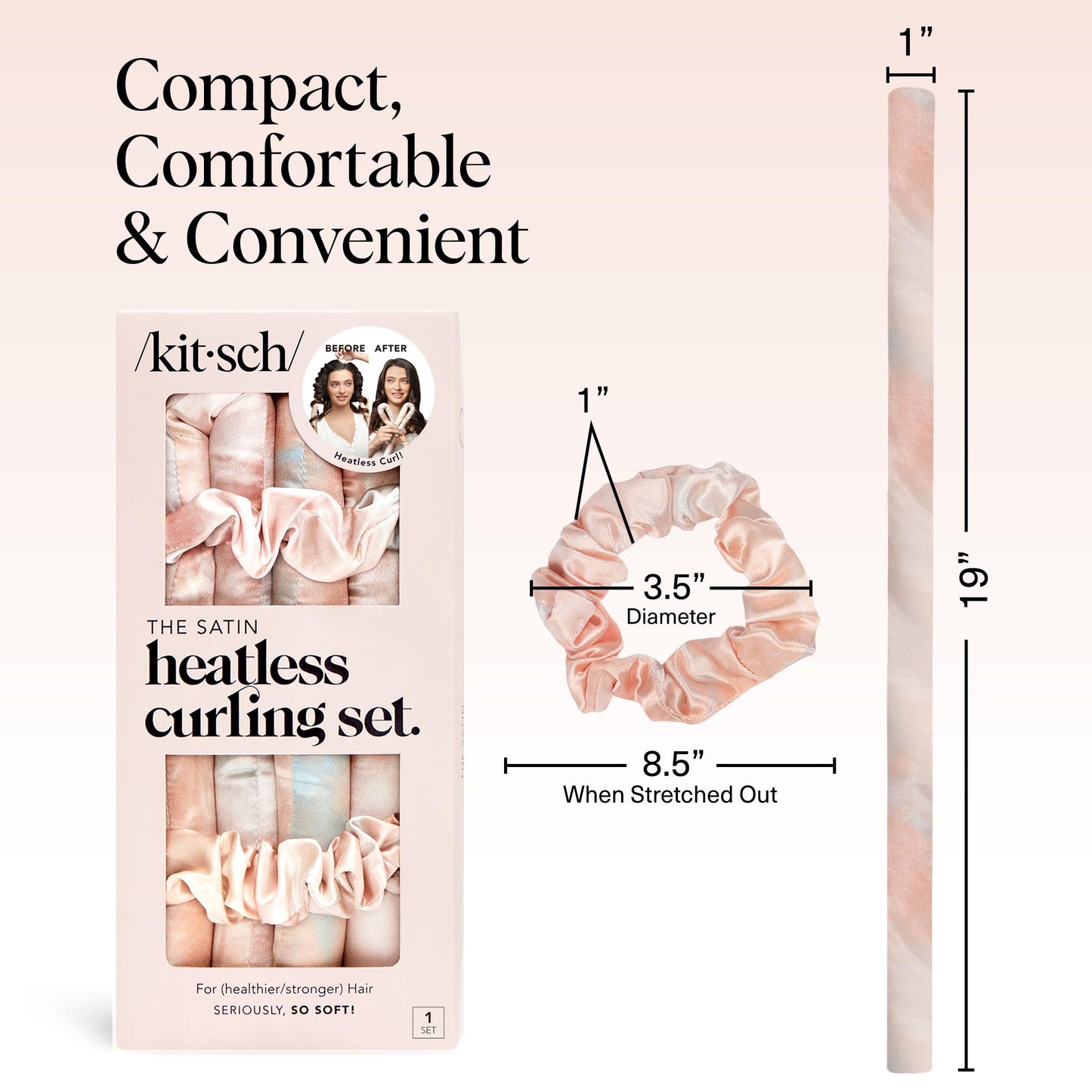 Kitsch Satin Heatless Lockenwickler Set – Hitzefreie Locken über Nacht mit 34" Haarwickler & 2 Satin Scrunchies – Bequeme Haarwickler zum Schlafen für frizzfreies, hitzefreies Styling – Sunset Tie Dye