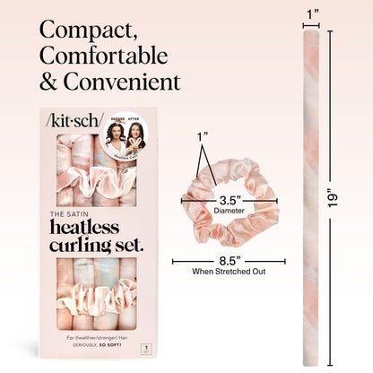 Kitsch Satin Heatless Lockenwickler Set – Hitzefreie Locken über Nacht mit 34" Haarwickler & 2 Satin Scrunchies – Bequeme Haarwickler zum Schlafen für frizzfreies, hitzefreies Styling – Sunset Tie Dye