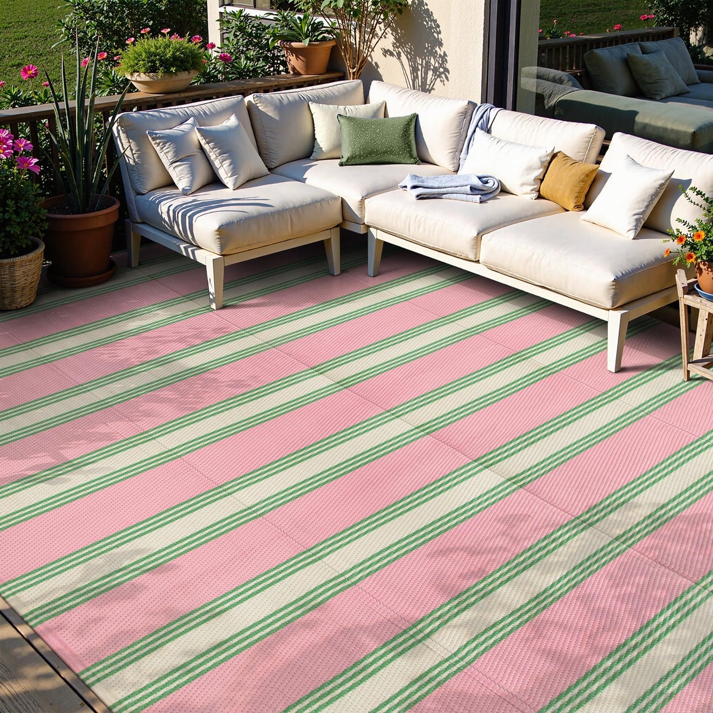 Lahome Outdoor Rugs 8x10 Waterproof, Reversible Outdoor Plastic Straw Rug for Camping Patio, RV Outdoor Rugs Outside, Outdoor Carpet for Porch Deck Backyard Picnic(Blue/Yellow,8'x 10')