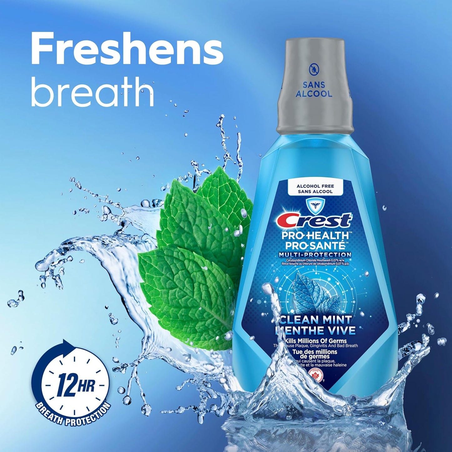 Crest Pro-Health Multi-Protection Mundspülung alkoholfrei, frischer Minzgeschmack, erfrischt den Atem mit 12 Stunden Atemschutz, 1L