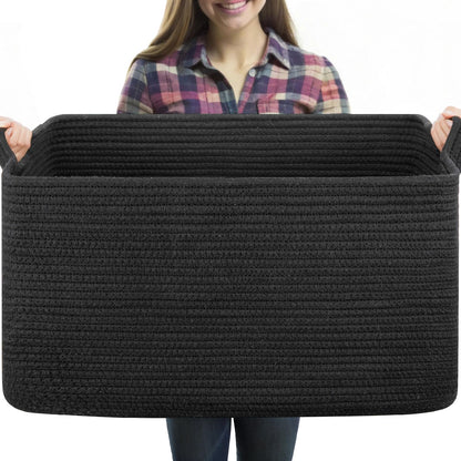OIASKET 95L Extra Large Blanket Basket, 24" x 16.9" x 14.2" Woven Storage Basket for Living Room, Nursery Blanket Storage for Toys, Towels, Dirty Clothes (Grey)