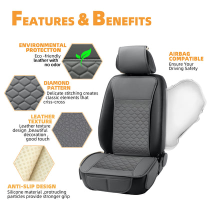 Elantrip 2PCs Front Car Seat Covers Leather Water Proof Seat Protector Universal fit for Most Cars SUVs and Trucks Black