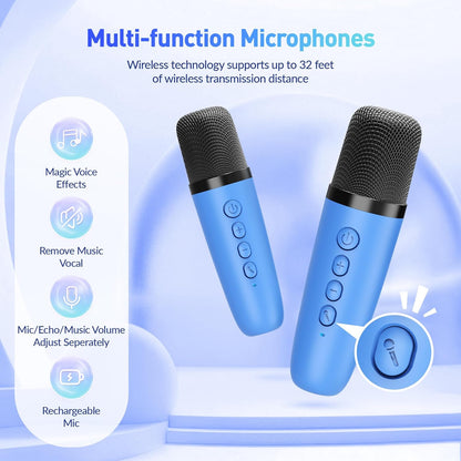 Mini Karaoke Machine for Kids Adults, Portable Bluetooth Speaker with 2 Wireless Microphone, Birthday Gifts for Girls Boys Ages 4, 5, 6, 7, 8, 9, 10, 12+ Years Old (Pinkcolor)