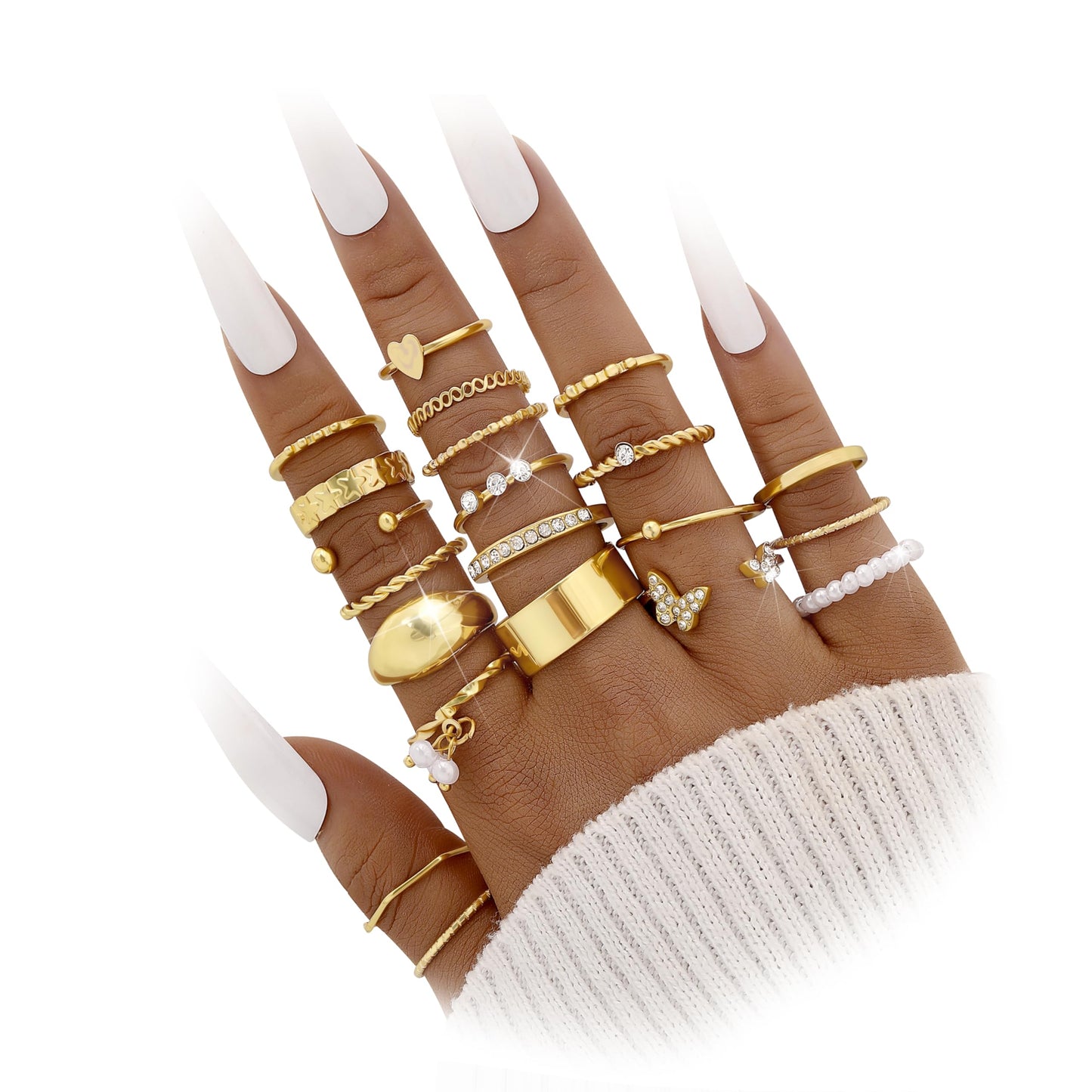 FAXHION 24-60 Pcs Gold Stackable Rings for Women, Knuckle Rings Chunky Gold Ring Set Dainty Stacking Cute Rings, Multiple Sizes Cute Jewelry Set Gift