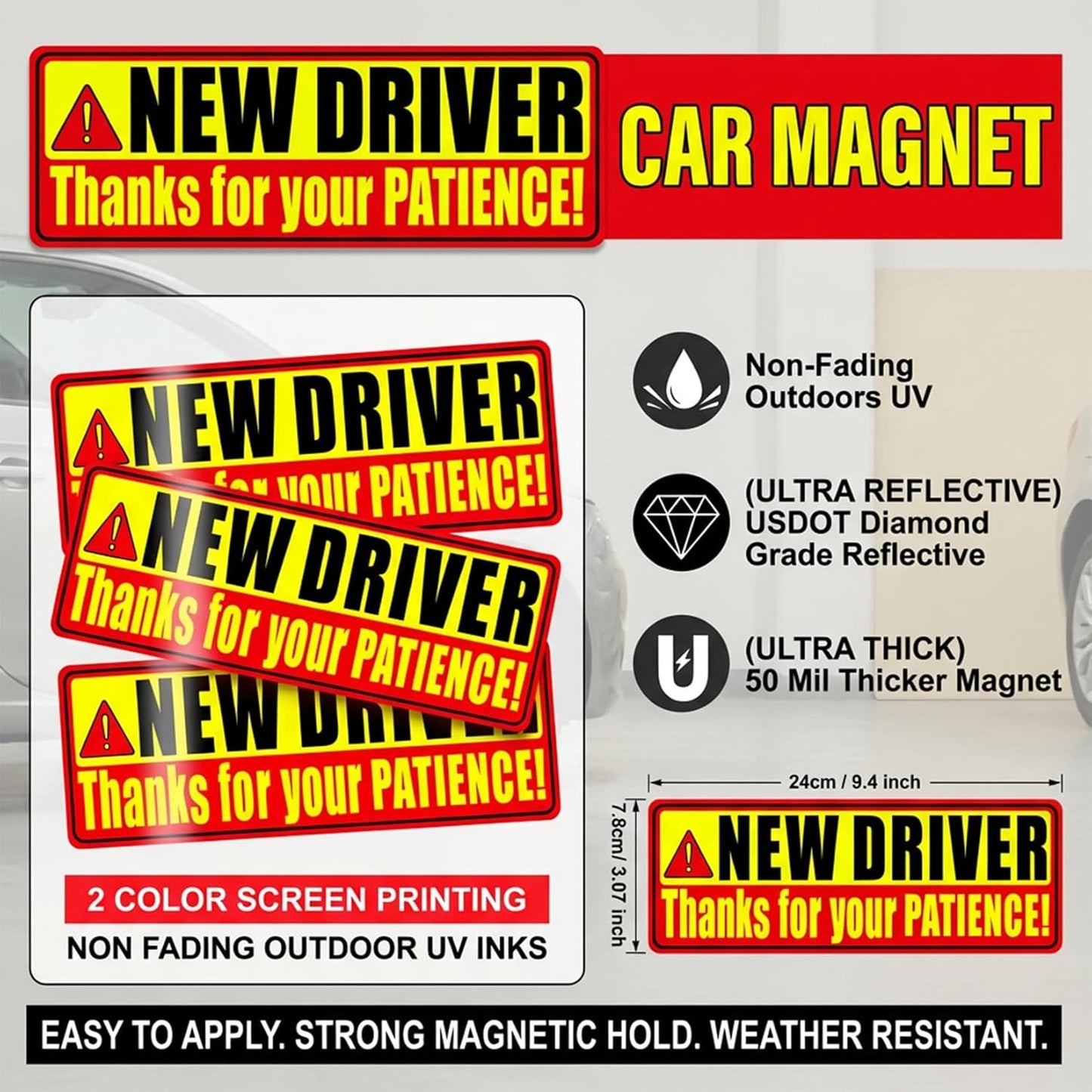 PSLER 3 Pcs New Driver Magnet for Car - Student Driver Car Magnet Funny Be Patient Student Driver Magnet Rookie Driver Car Bumper Magnets New Driver Teen Boys Girls