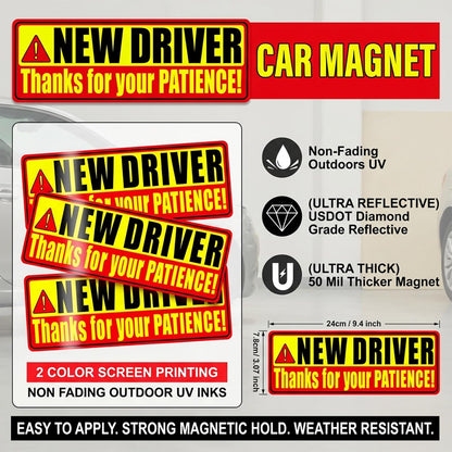 PSLER 3 Pcs New Driver Magnet for Car - Student Driver Car Magnet Funny Be Patient Student Driver Magnet Rookie Driver Car Bumper Magnets New Driver Teen Boys Girls