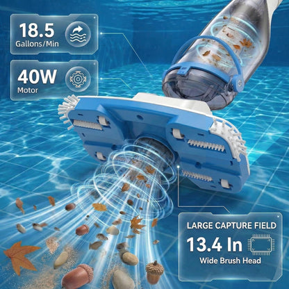 Cordless Pool Vacuum for Above Ground & Inground Pools, Consciot Handheld Rechargeable Pool Cleaner with 1110 GPH Suction, Telescopic Pole up to 87.5", 1H Runtime, See-Through Head for Debris & More