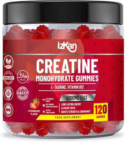 Pro Creatine Monohydrate Gummies 5g for Men & Women - 120 Chewable Creatine Gummies Strawberry Flavoured Gym Pre Workout Gym Supplement Vegan (2)